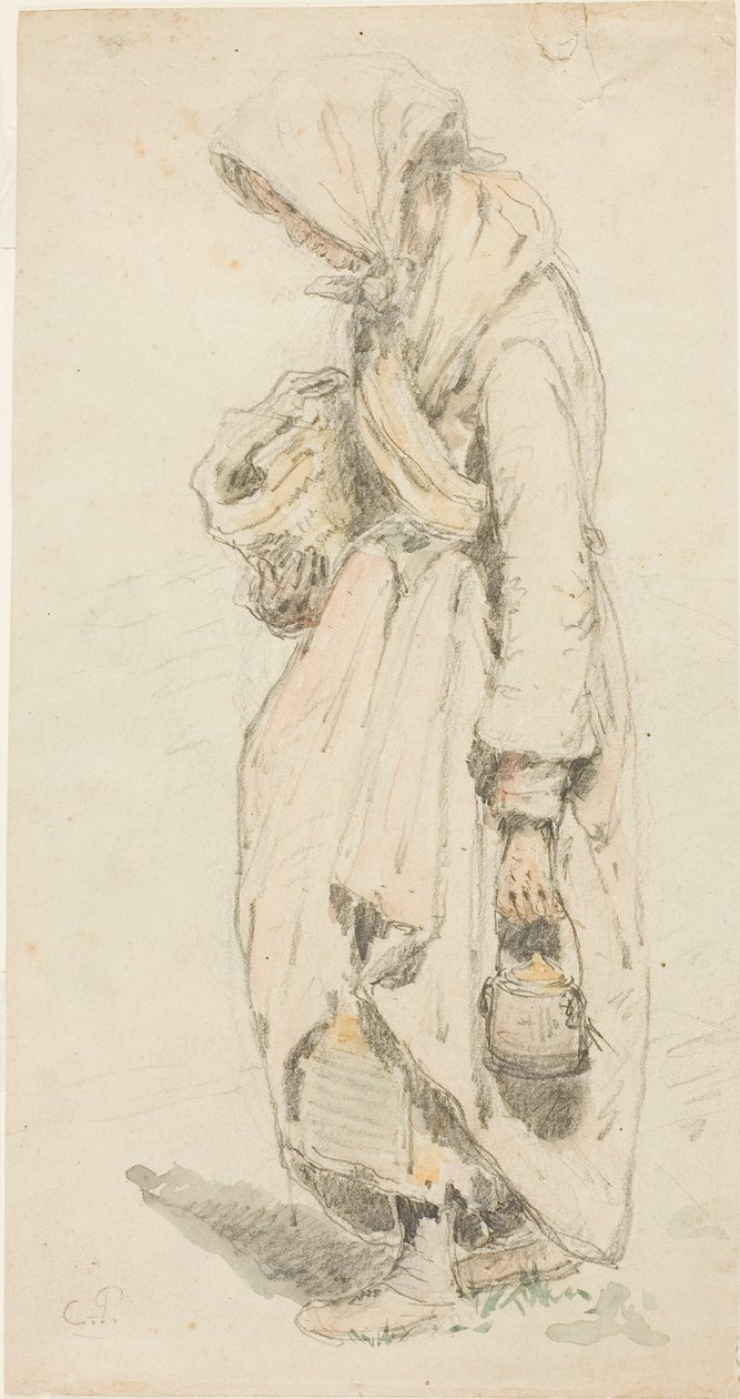 Bondekone (recto); Dreng med fiskestang (verso) af Camille Pissarro