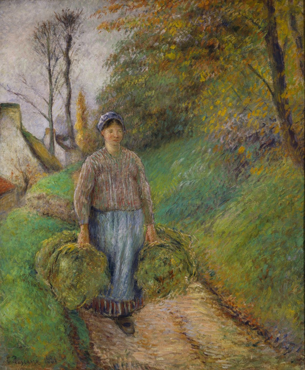 Bondekvinde, der bærer to bundter hø af Camille Jacob Pissarro