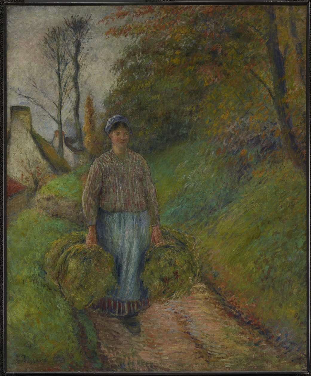 Bondekvinde, der bærer to bundter hø Rediger dette på Wikidata af Camille Pissarro