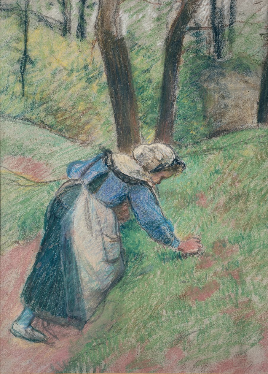 Bondekone luger græsset, c1894 af Camille Pissarro