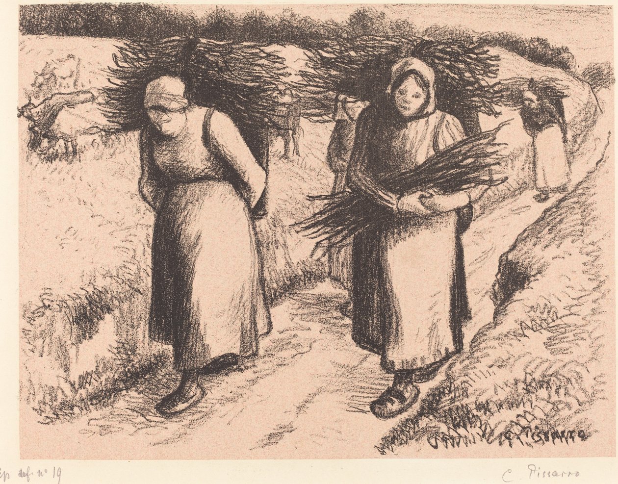 Bønder, der bærer stokke af Camille Pissarro