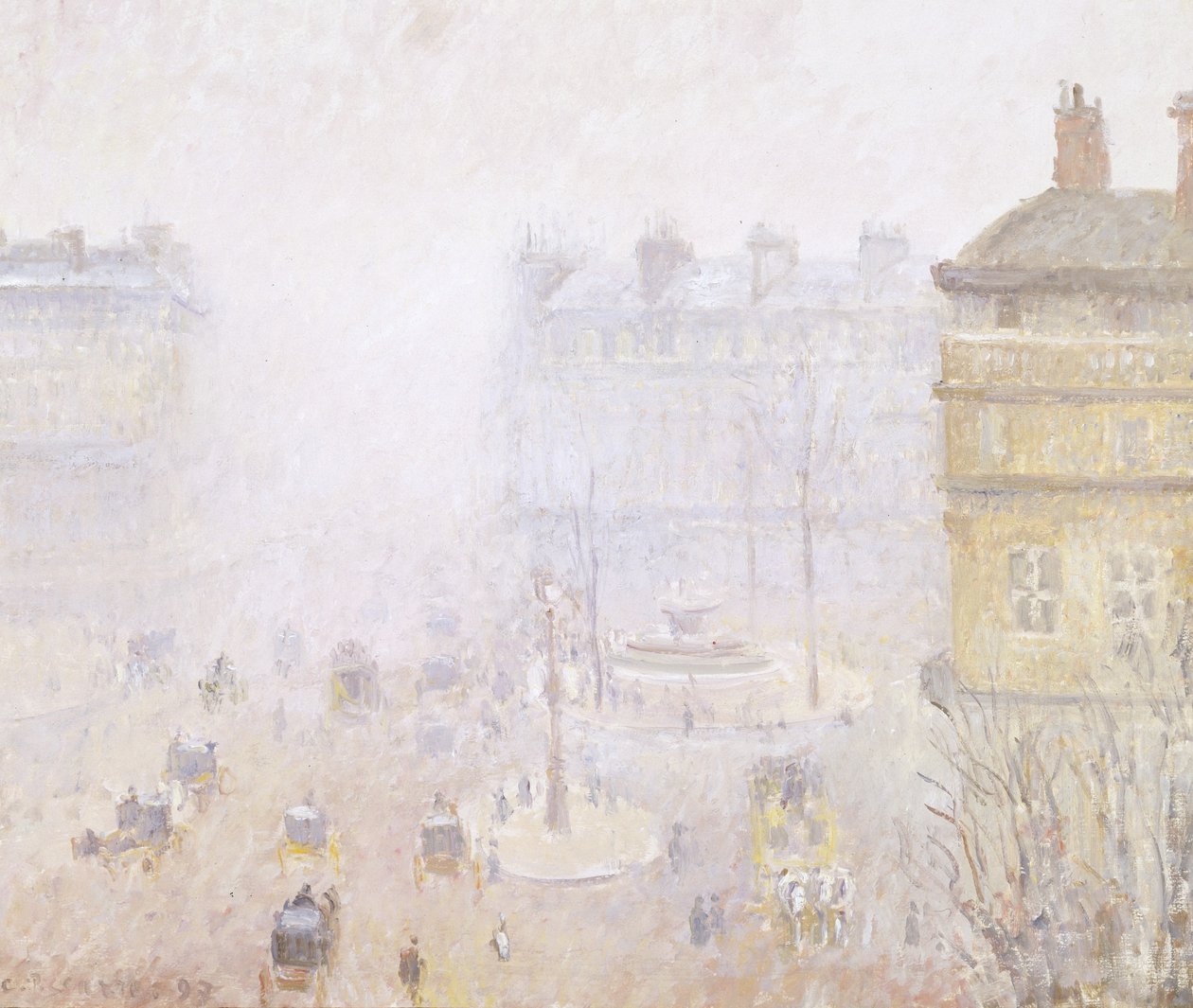 Place du Theatre Francais: Tågeeffekt af Camille Jacob Pissarro