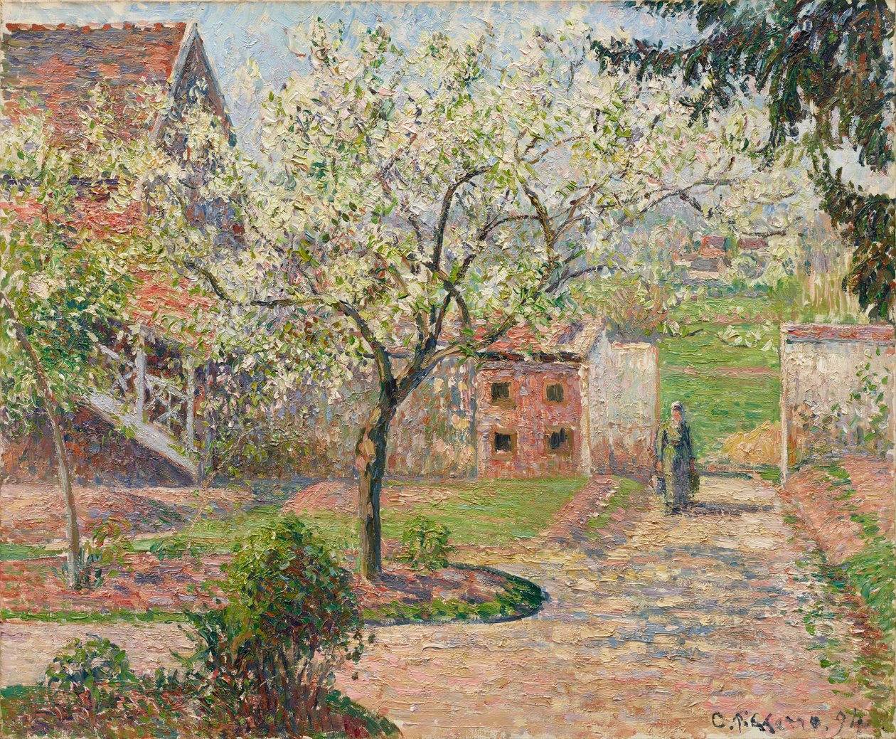 Blommetræer i blomst, Éragny. Malerens Hjem, 1894. af Camille Pissarro