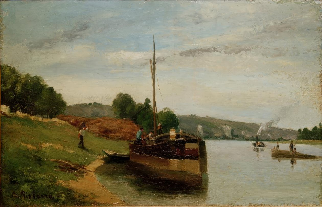 Pramme på Seinen af Camille Jacob Pissarro