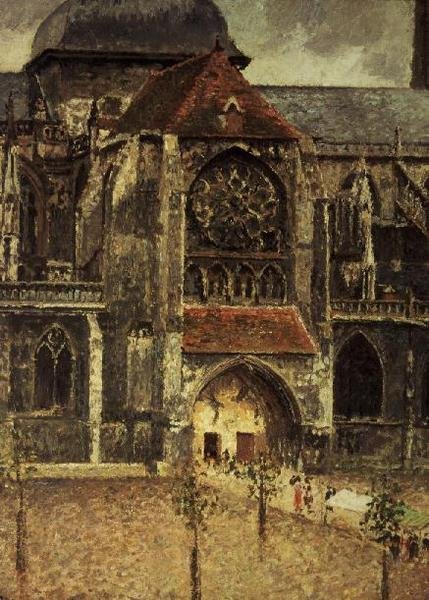 Portalen til kirken St. Jacques, Dieppe af Camille Pissarro