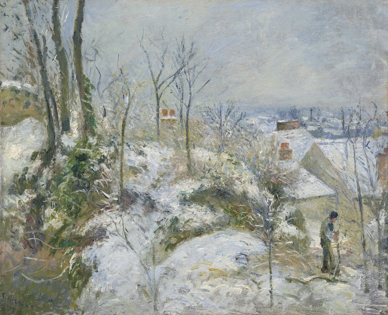 Kanin Warren ved Pontoise, Snow, 1879. af Camille Pissarro