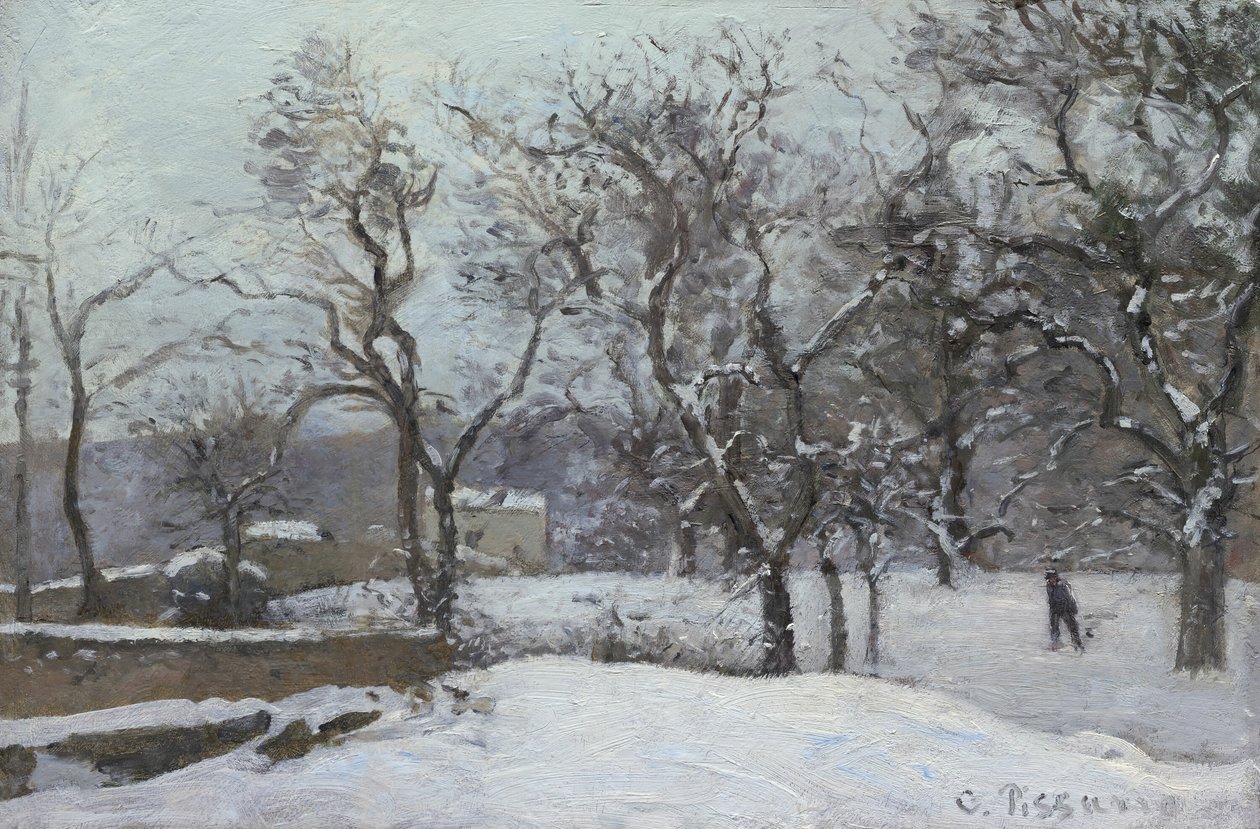 Sne ved Louveciennes, ca. 1870. af Camille Pissarro