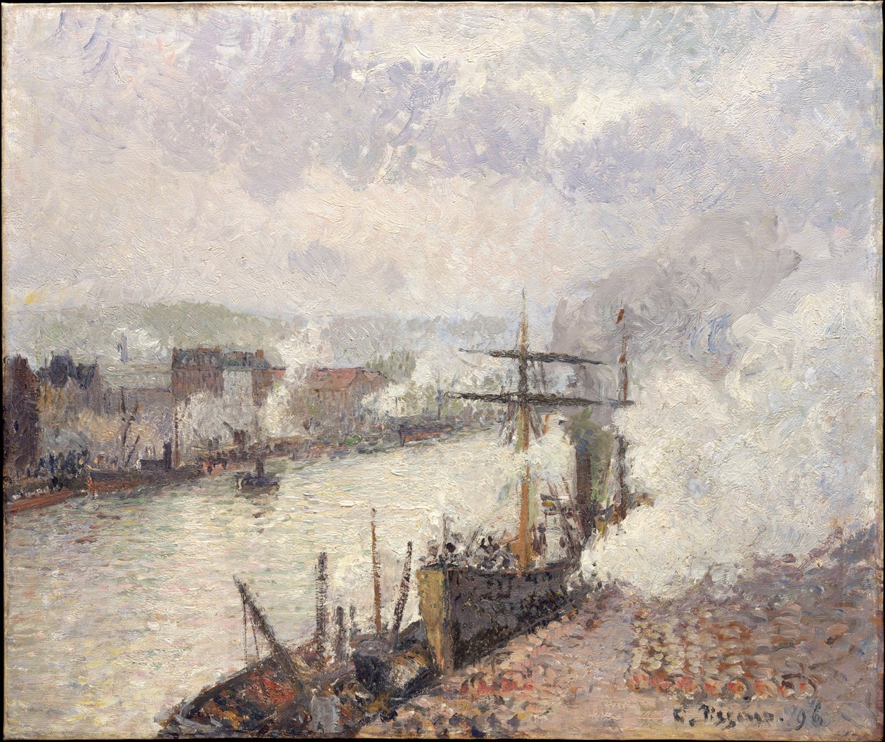 Dampskibe i Rouens havn af Camille Pissarro
