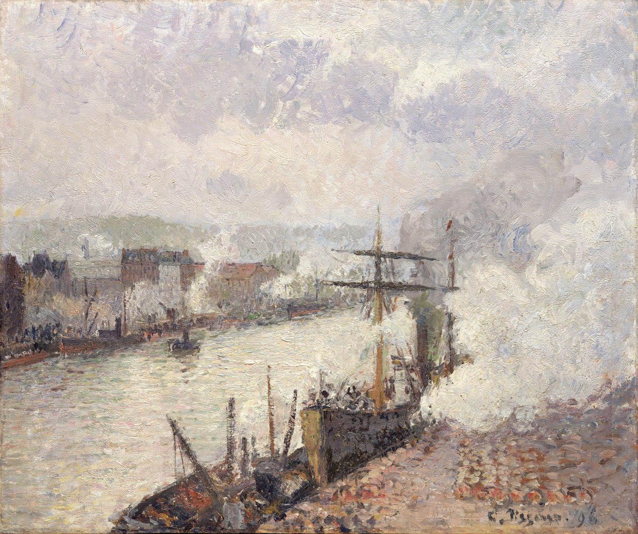 Dampbåde i havnen i Rouen, 1896. af Camille Jacob Pissarro