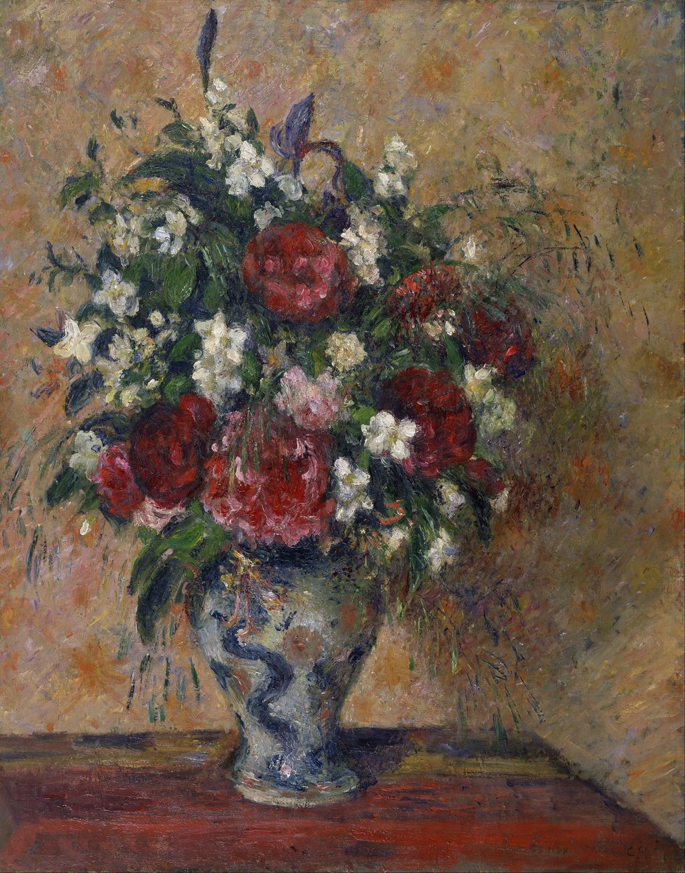 Stilleben med pæoner og mock orange af Camille Jacob Pissarro