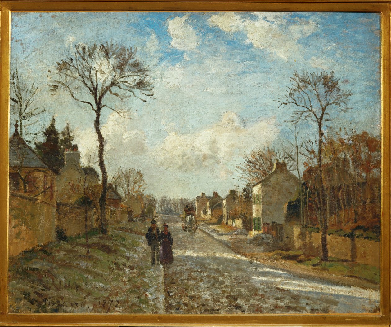 Gade i Louveciennes (olie på lærred) af Camille Pissarro