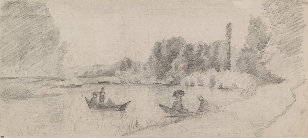 Studie af et flodlandskab med både, 1863-1864 af Camille Pissarro