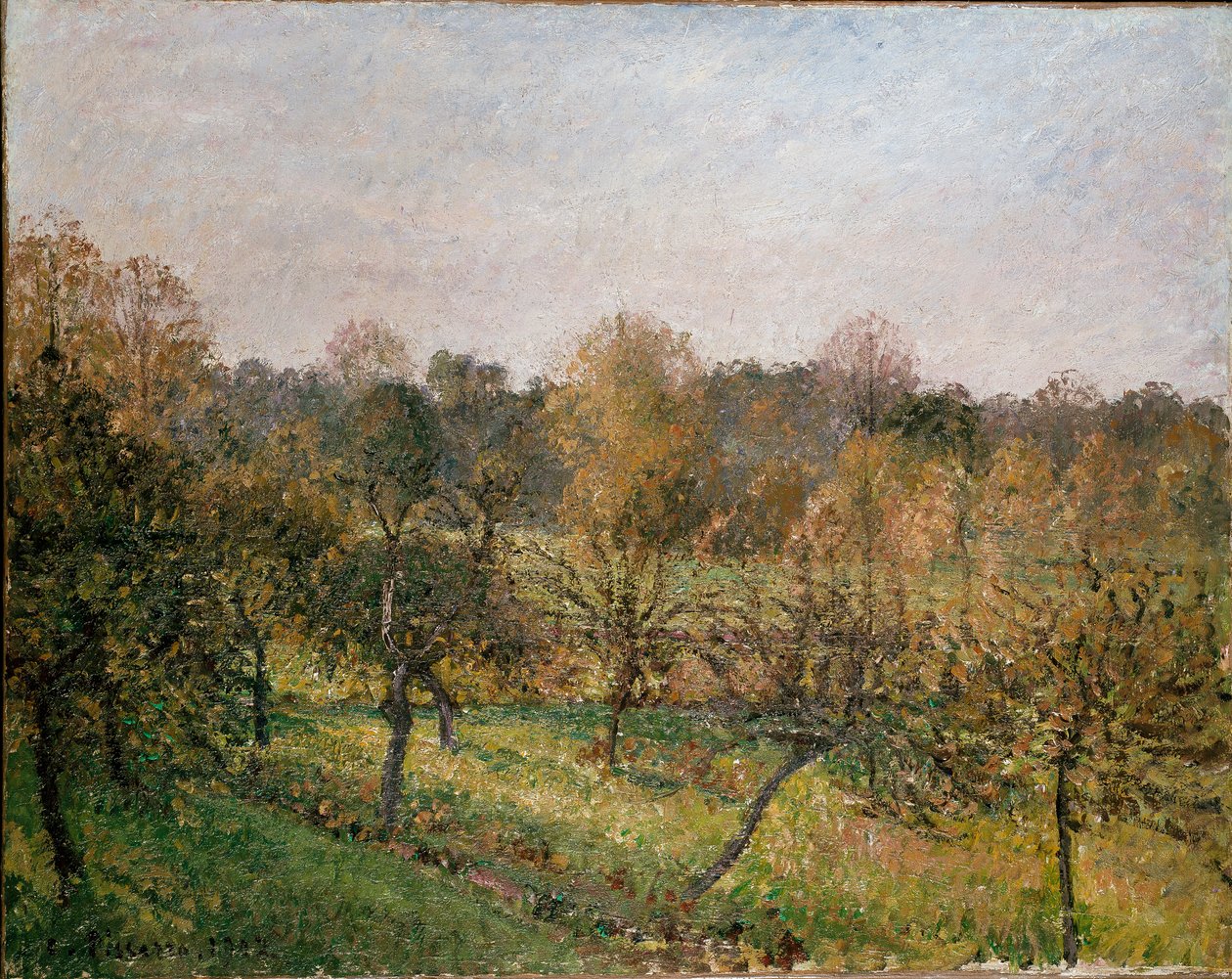 Solnedgang ved Eragny-sur-Epte, efterår, 1902 af Camille Pissarro