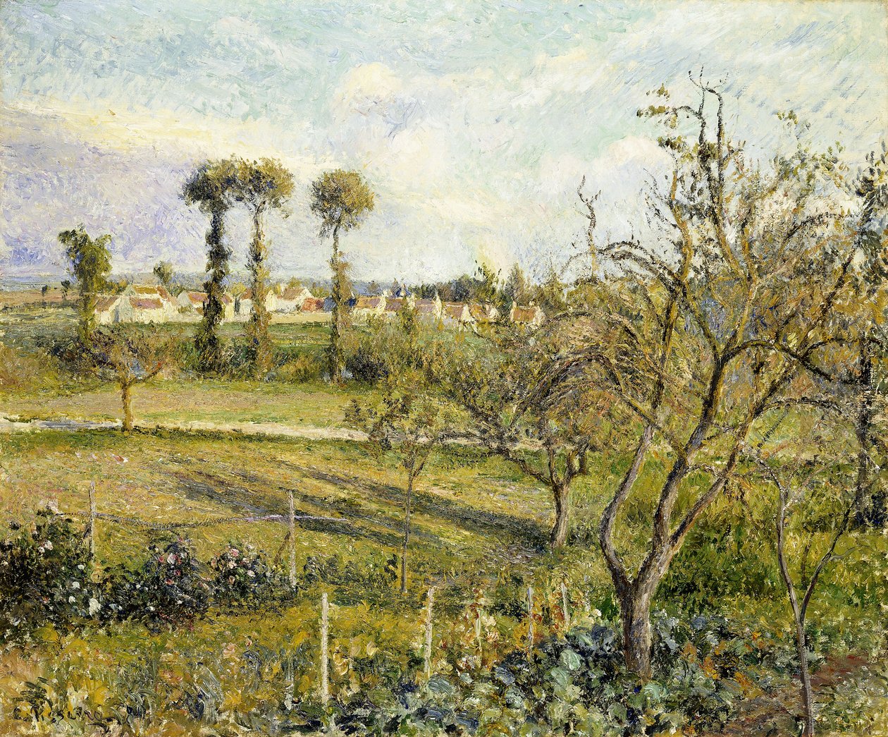Solnedgang ved Valhermeil, nær Pontoise; Solnedgang ved Valhermeil, nær Pontoise, 1880 af Camille Jacob Pissarro