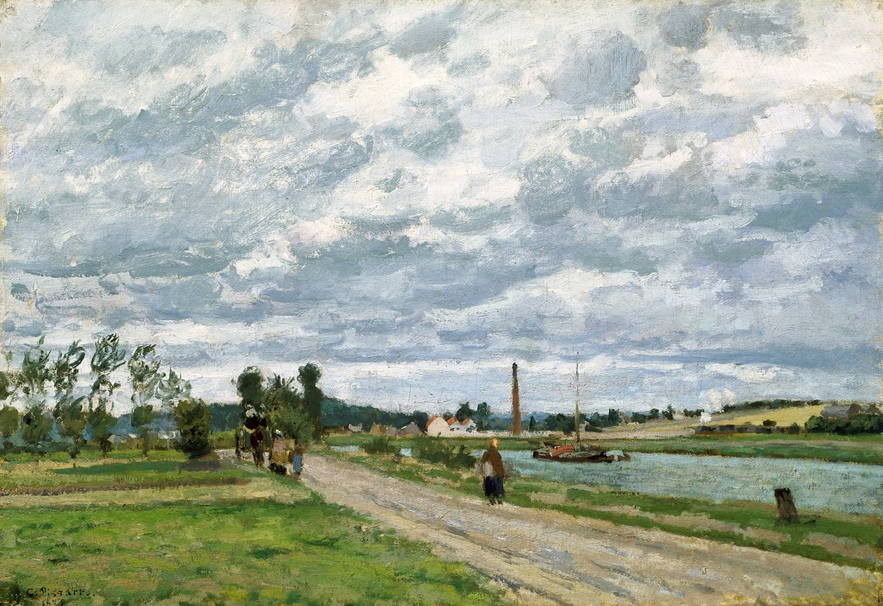 The Banks Of The Oise Near Pontoise (olie på lærred) af Camille Pissarro