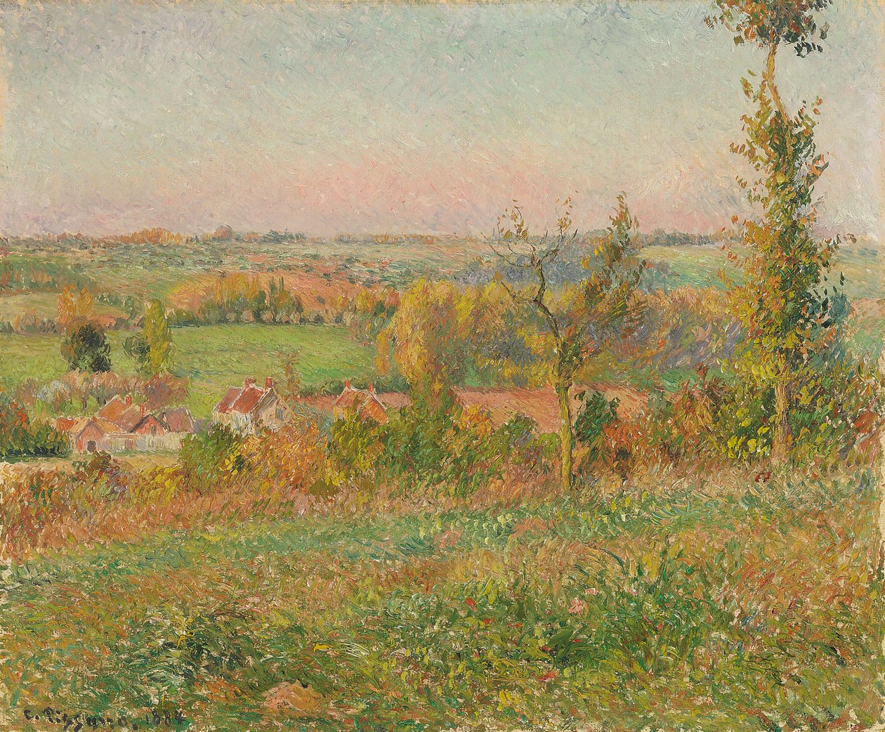 The Hills of Thierceville Set fra Country Lane, Vicinity of Eragny; Les coteaux de Thierceville vus de la cavee, environs d"Eragny, 1884 af Camille Jacob Pissarro