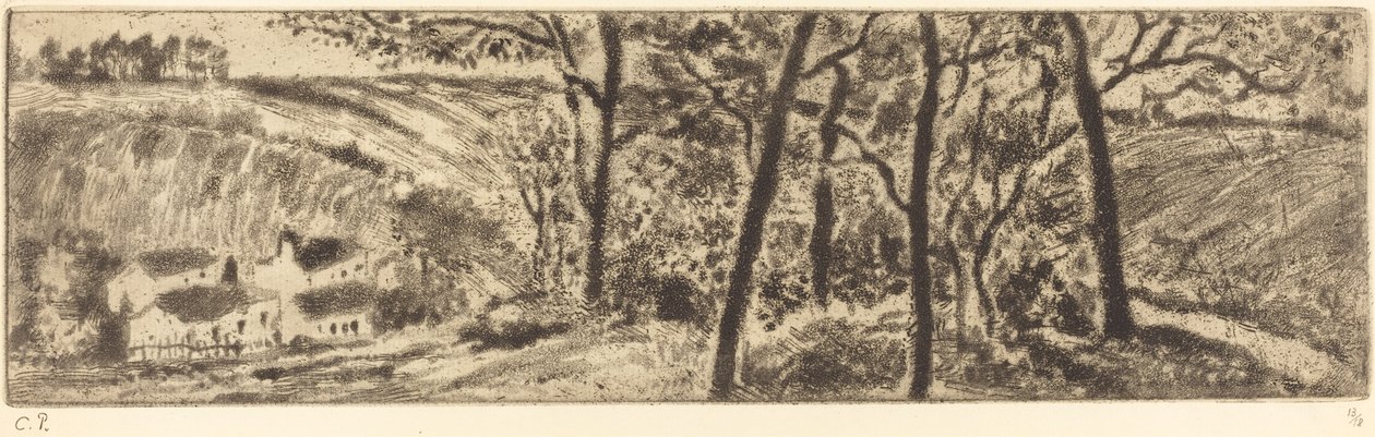Det lange landskab (Paysage en long) af Camille Pissarro