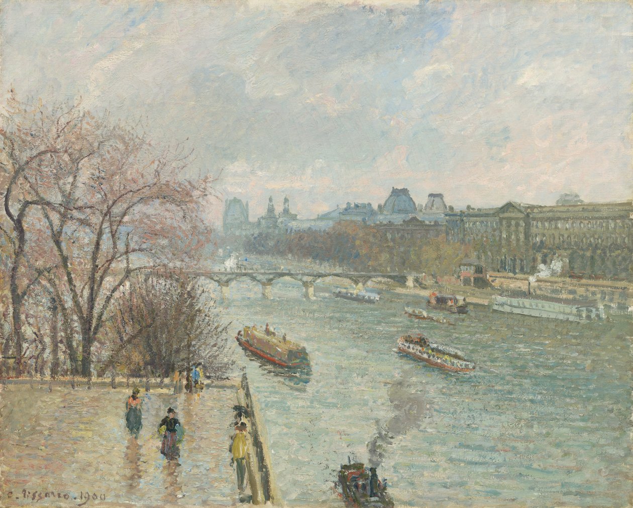 Louvre, eftermiddag, regnvejr (første serie) af Camille Pissarro