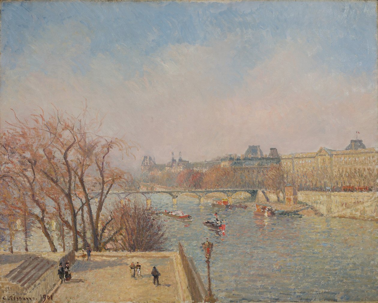 Louvre, morgen, sollys af Camille Pissarro