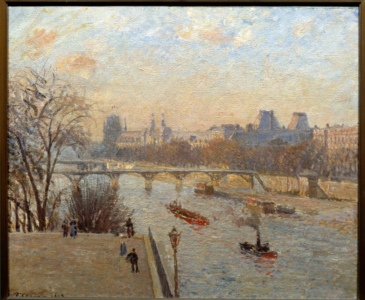 Louvre og Pont des Arts i Paris Maleri af Camille Pissarro (1830-1903) Reims fra det 19. århundrede, Musee des Beaux Arts af Camille Jacob Pissarro