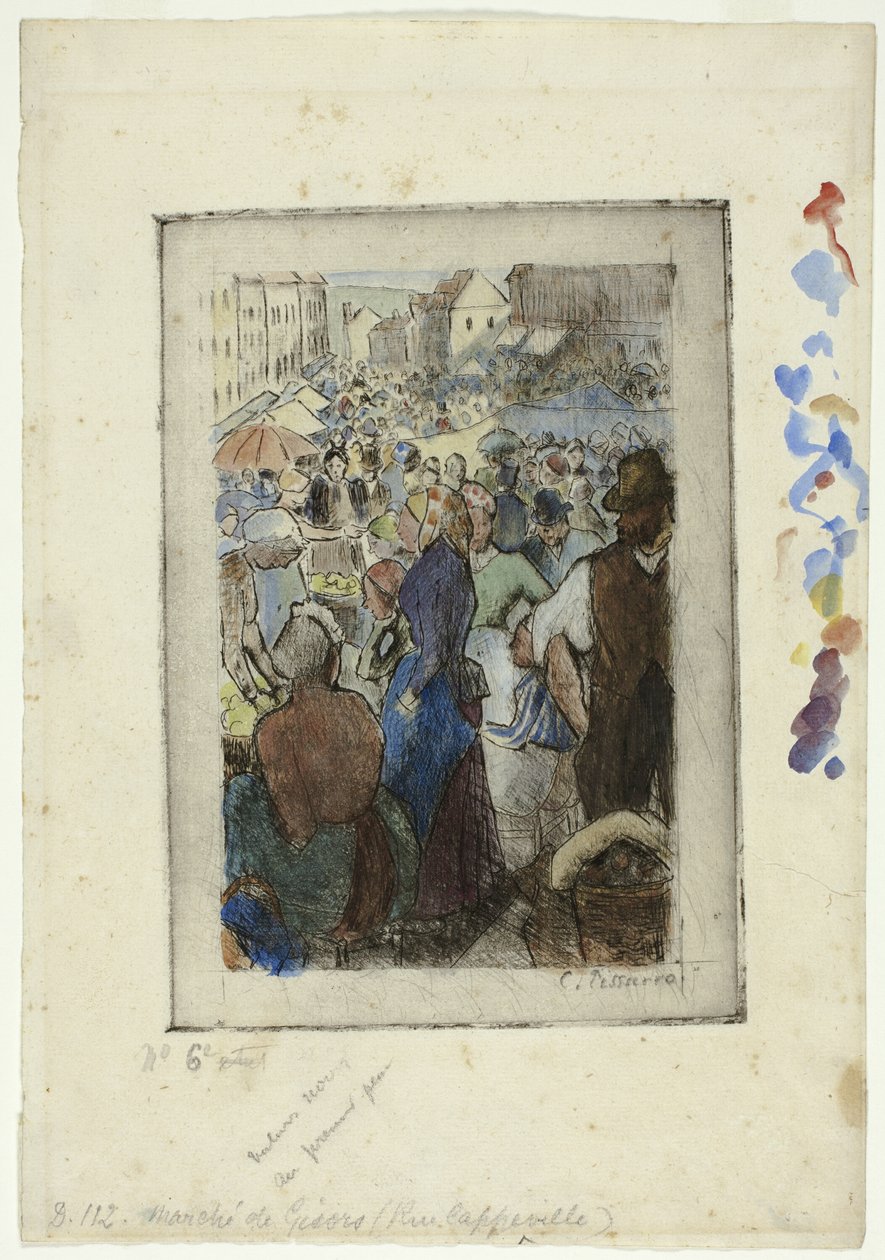 Markedet ved Gisors; Rue Cappeville af Camille Pissarro