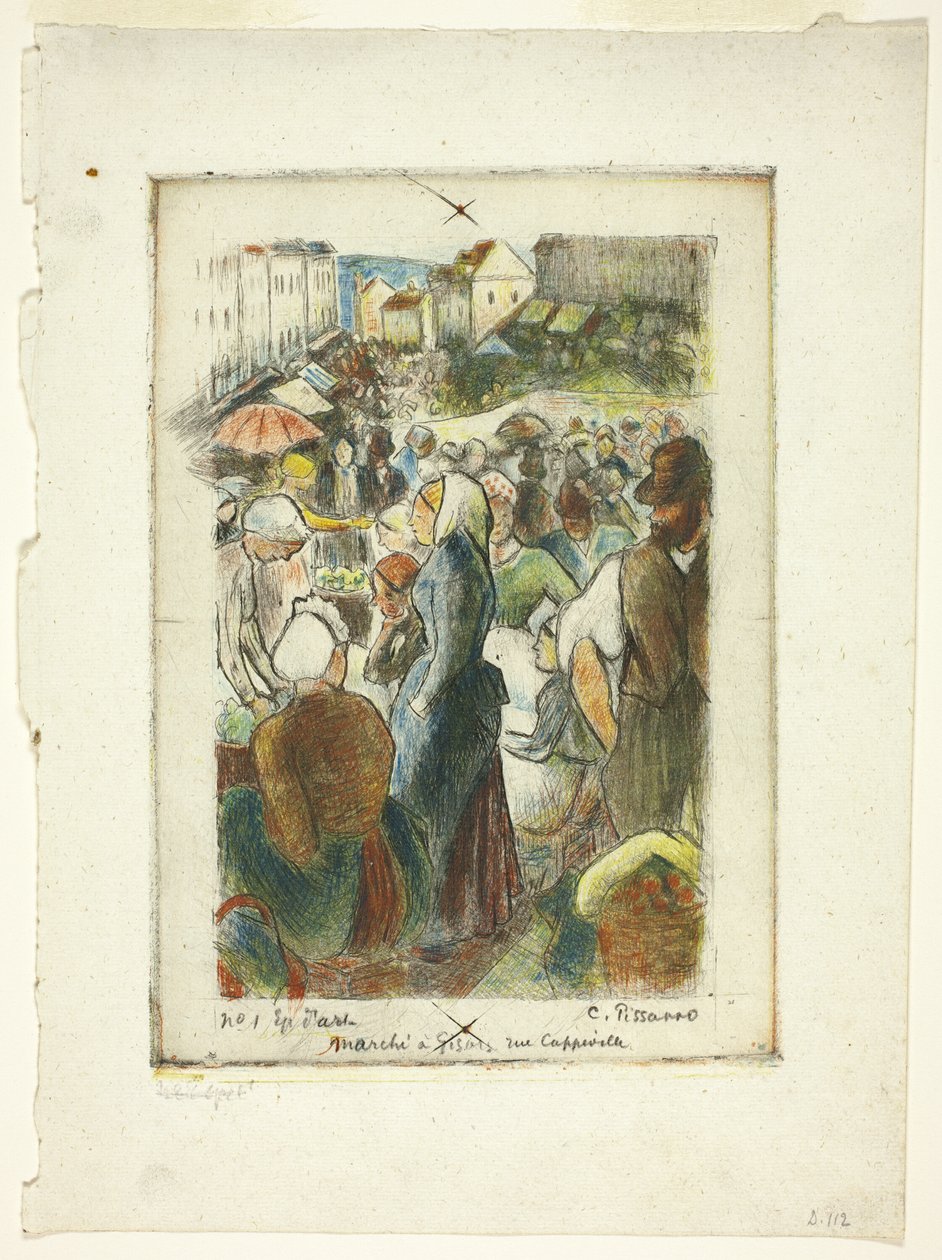 Markedet ved Gisors; Rue Cappeville af Camille Pissarro