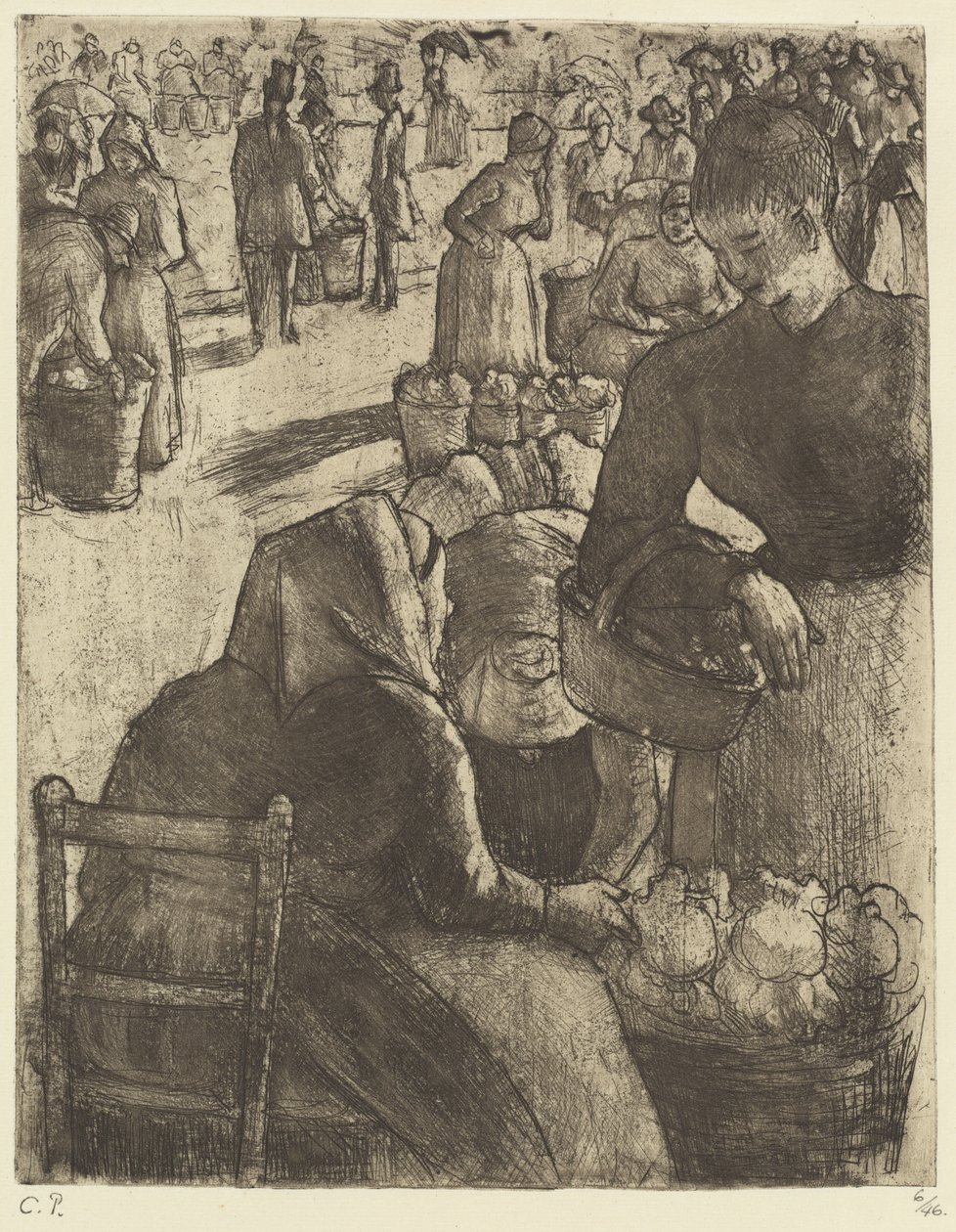 Grøntsagsmarked i Pontoise af Camille Pissarro