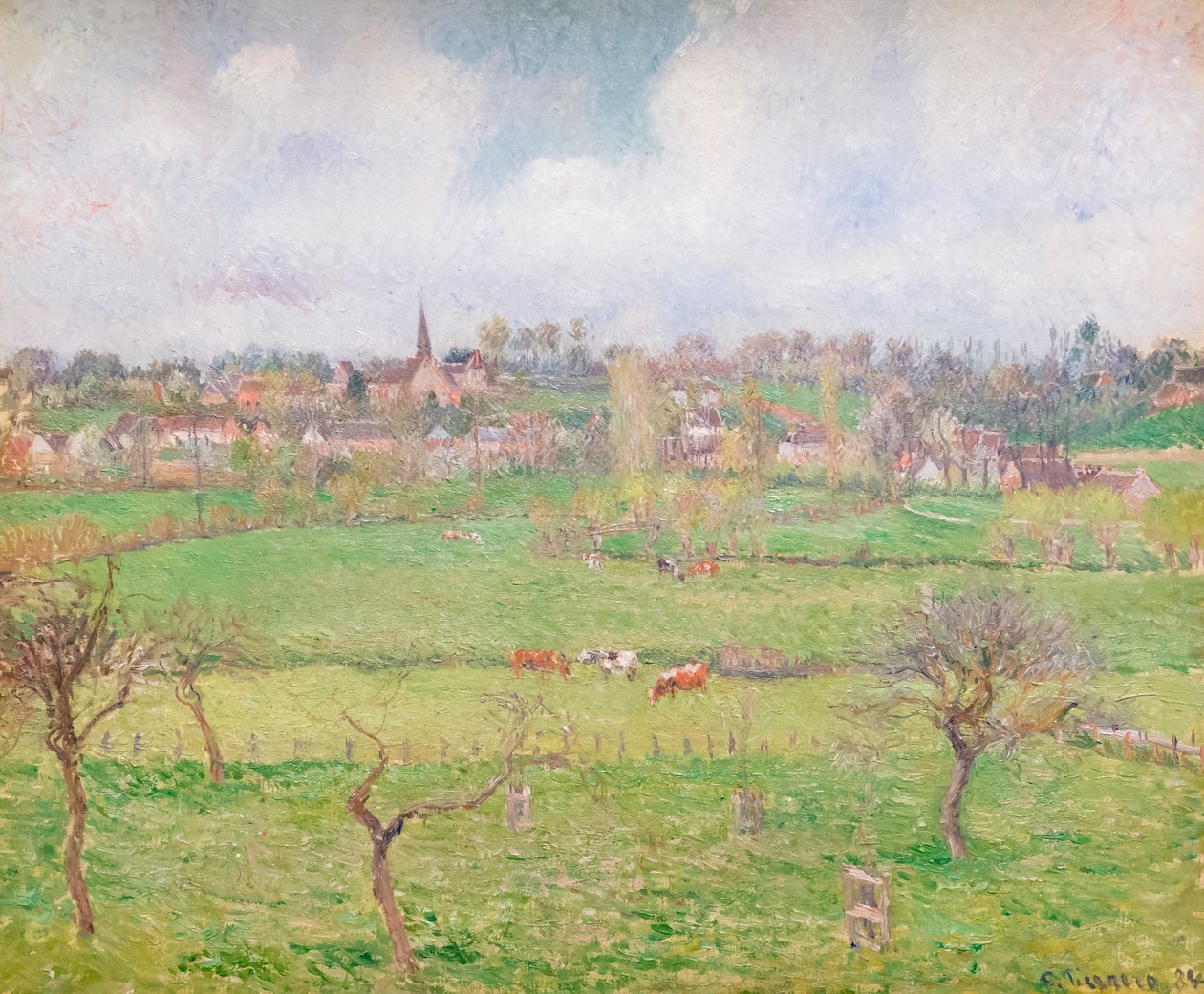 Udsigt over Bazincourt af Camille Pissarro
