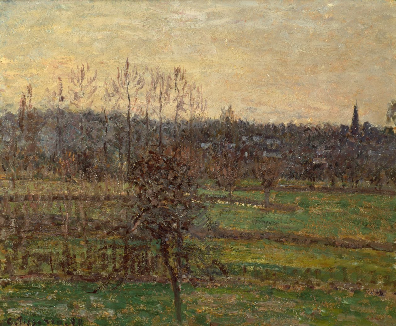 Udsigt over Bazincourt, vinter af Camille Pissarro