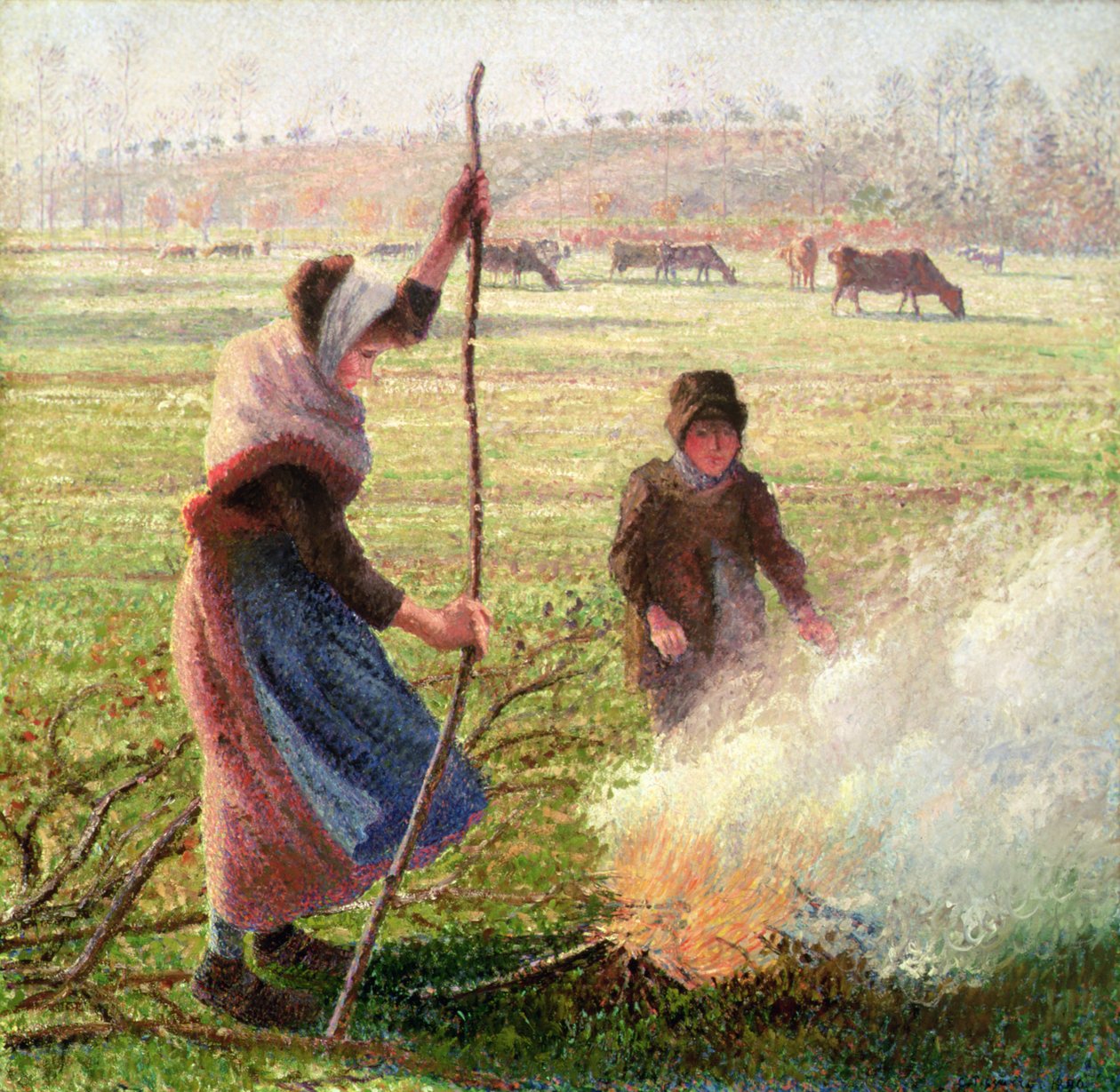 White Frost, kvinde, der knækker træ af Camille Jacob Pissarro