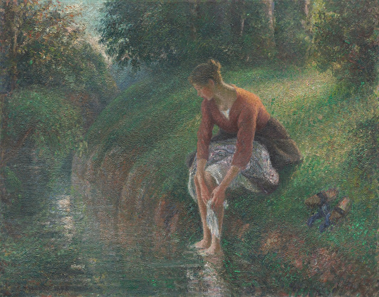 Kvinde bader sine fødder i en bæk, 189495. af Camille Pissarro