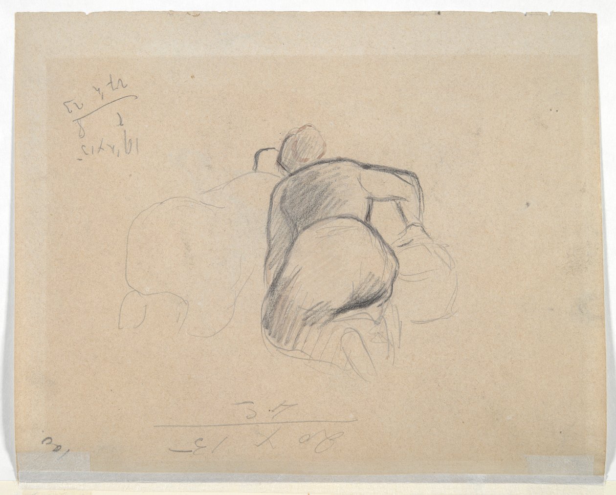 Knælende kvinde (recto); To gårdkvinder knælende (verso) af Camille Pissarro