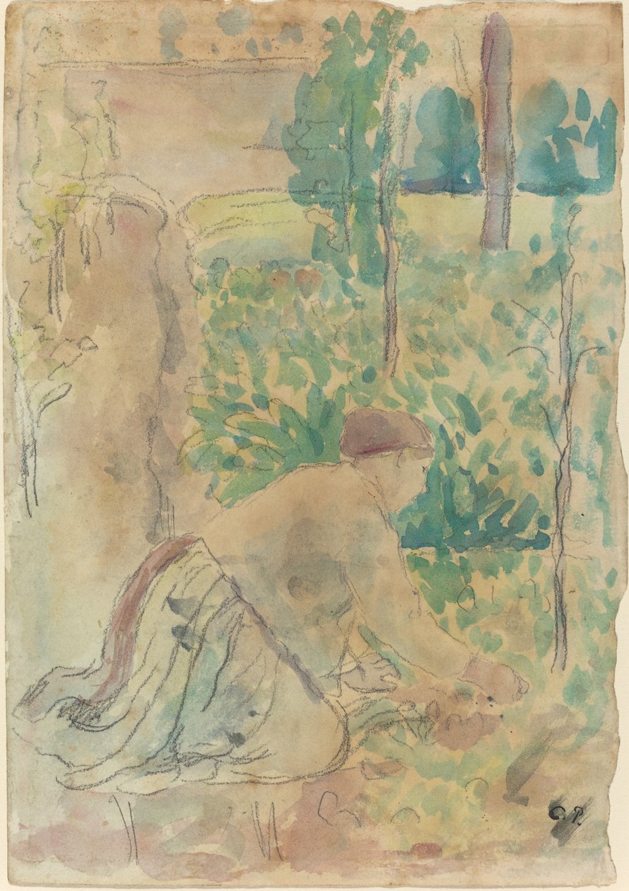 Kvinde, der arbejder i en have af Camille Pissarro