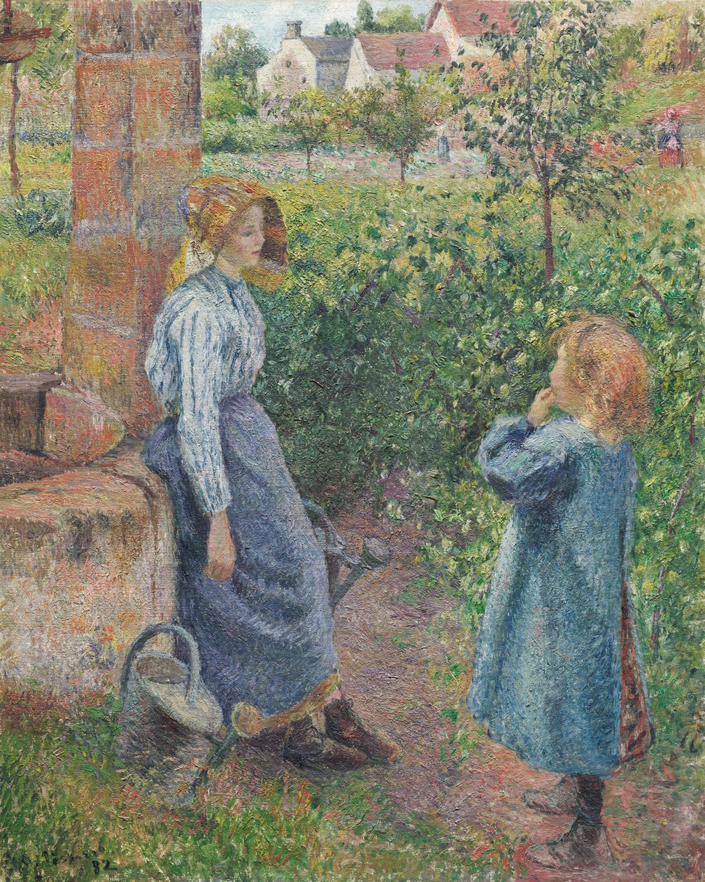 Kvinde og barn ved brønden af Camille Pissarro