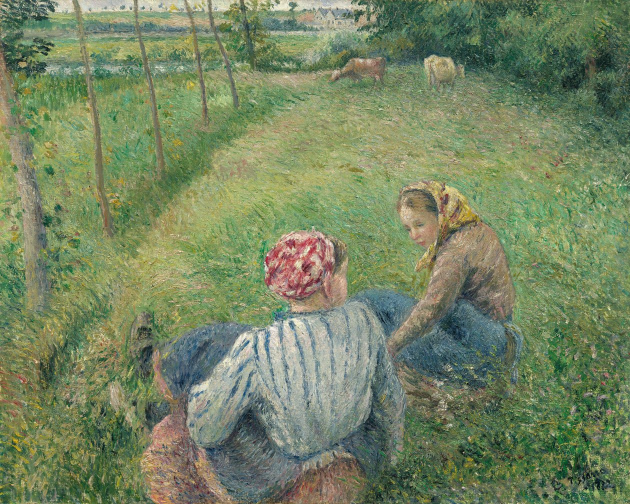 Unge bondepiger hviler på markerne nær Pontoise, 1882. af Camille Pissarro