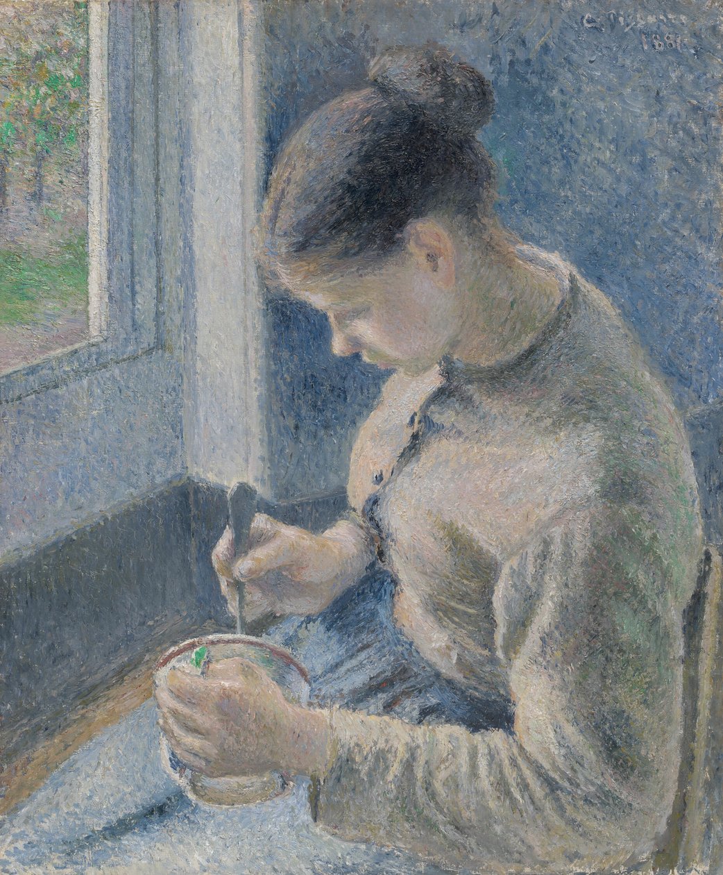 Ung bonde drikker sin kaffe af Camille Pissarro