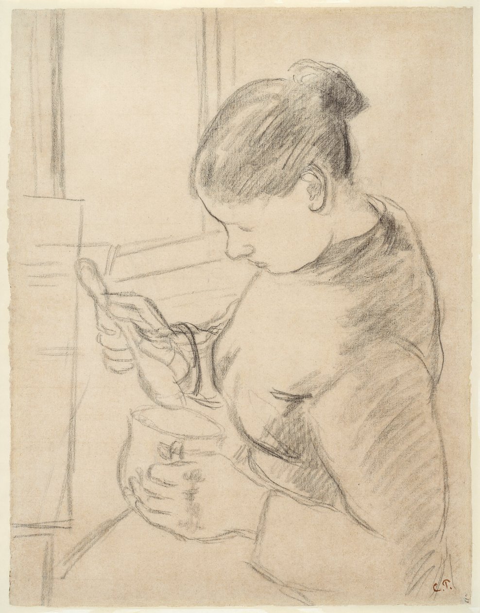 Ung bonde drikker sin kaffe af Camille Pissarro