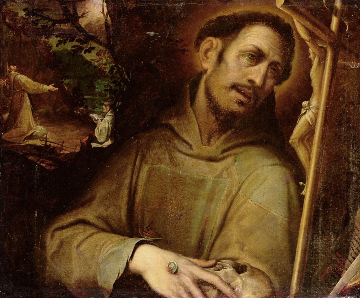 Saint Francis tilbeder korset med stigmatiseringen af Saint Francis Beyond (olie på lærred) af Camillo (after) Procaccini