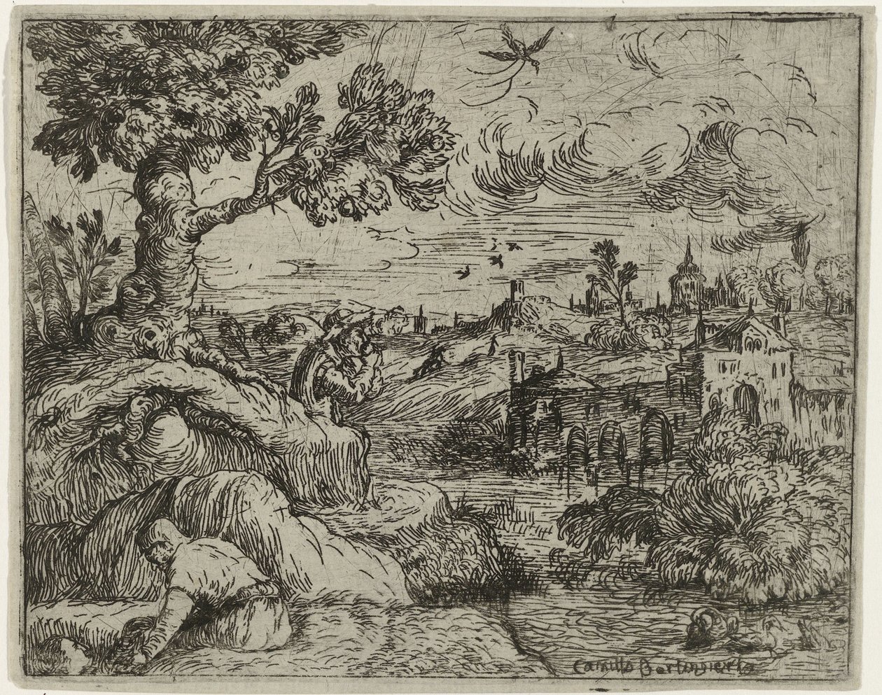 Landskab med overskyet himmel af Camillo Berlinghieri