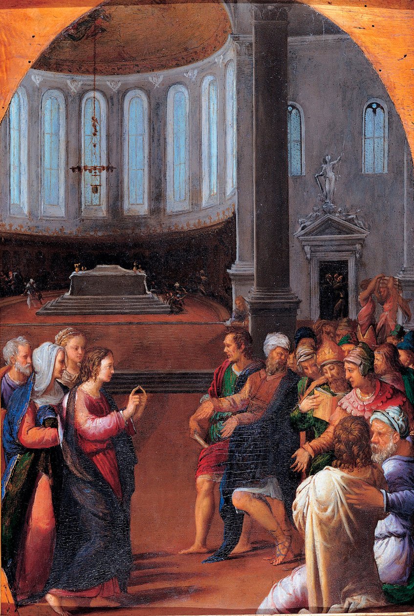 "Kristus blandt lægerne" (Kristus blandt lægerne) Maleri af Camillo Filippi (1500-1574) Olie på træ 1550 Dim 47x33 cm Musei Capitolini, Rom af Camillo Filippi