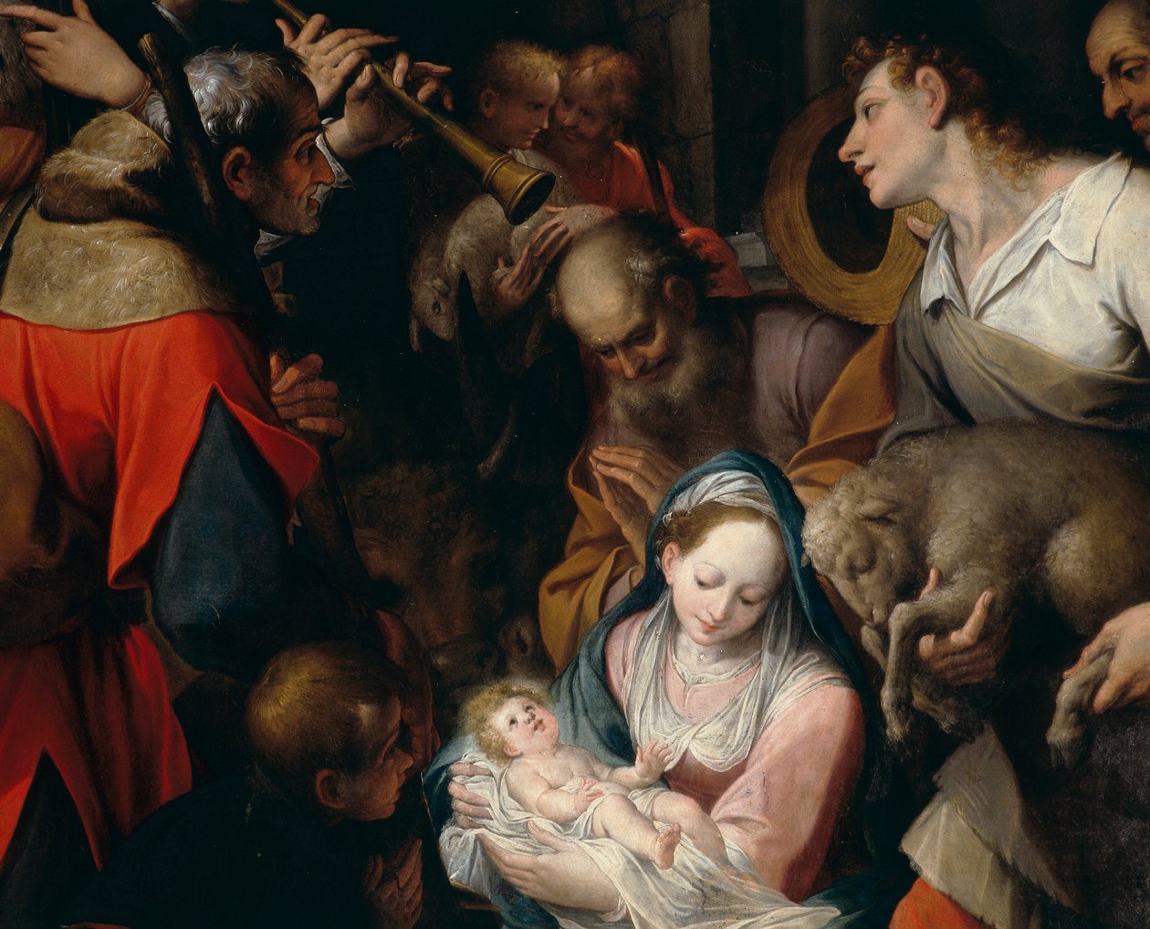 Tilbedelse af hyrderne, detalje af et stykke af alteret af Camillo Procaccini af Camillo Procaccini