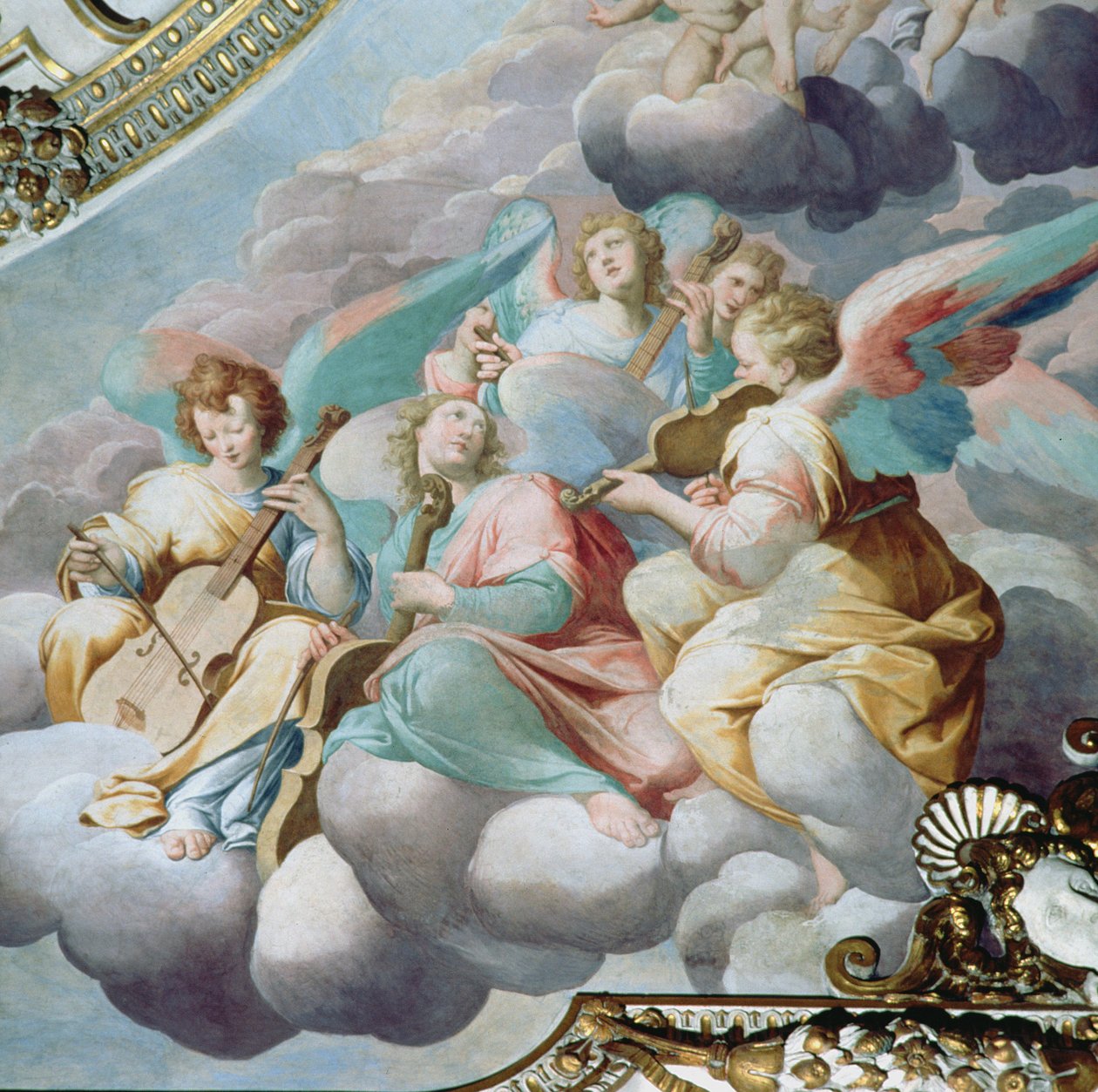 Detalje af englemusikere fra korets hvælving (fresko) af Camillo Procaccini