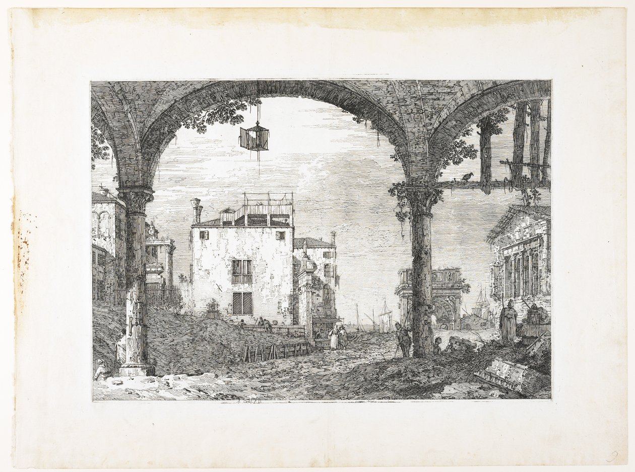La Portique à la Lanterne, tallerken fra Vedute, altre presse da i loughi, altre ideate, 1740-1745 af Giovanni Antonio Canal