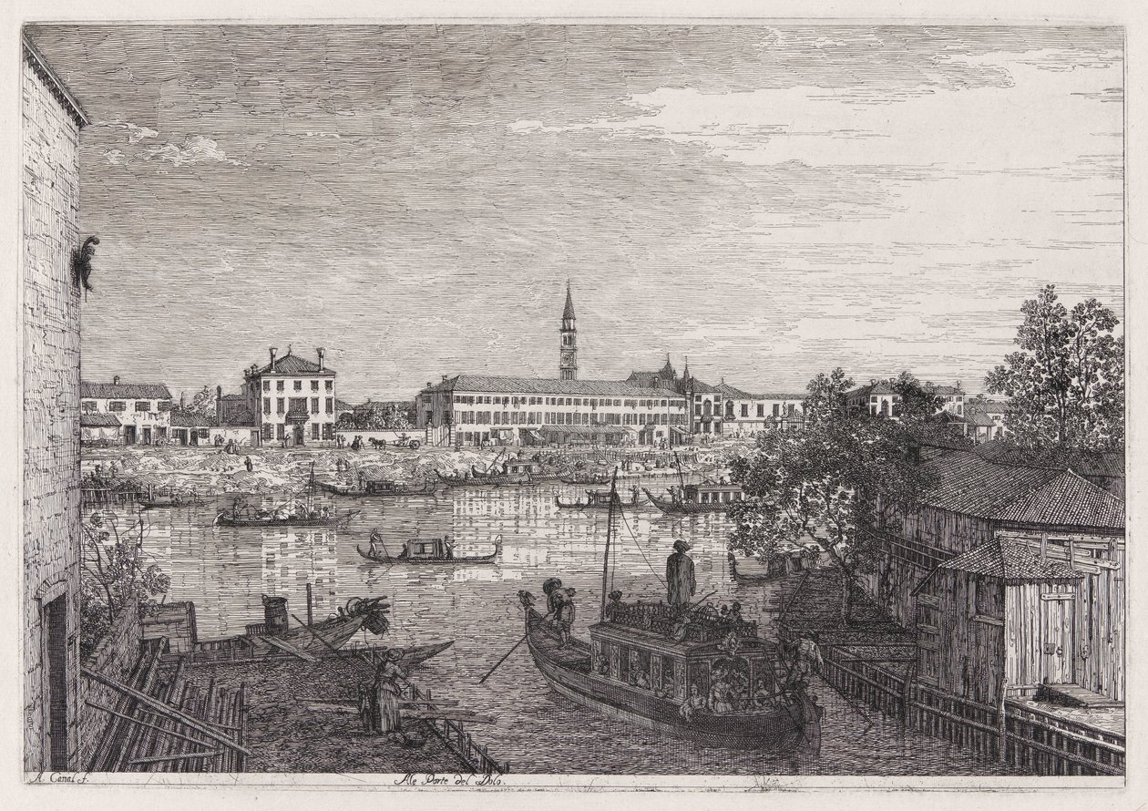 Ale Porte del Dolo (At the Locks of Dolo), fra serien Vedute (Views) af Canaletto (Giovanni Antonio Canal)