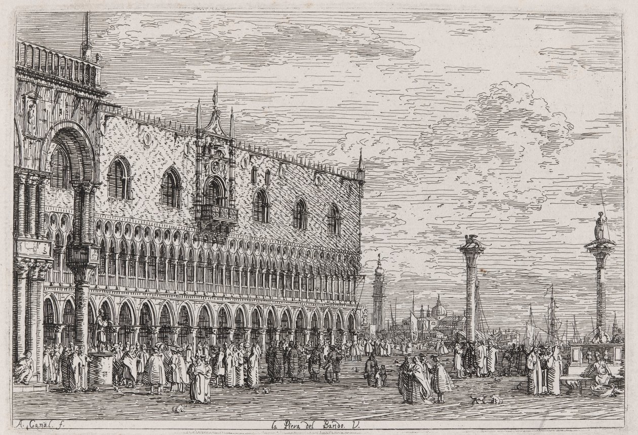 Piera del Bando. V. (The Piera del Bando. V [enice]), fra serien Vedute (Views) af Canaletto (Giovanni Antonio Canal)