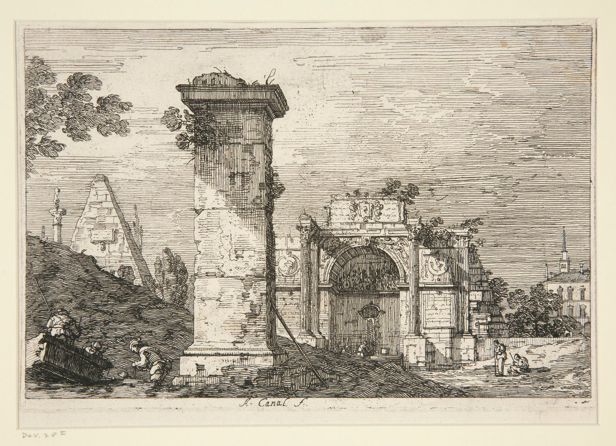 Landskab med ødelagte monumenter, fra serien Vedute (Views) af Canaletto (Giovanni Antonio Canal)
