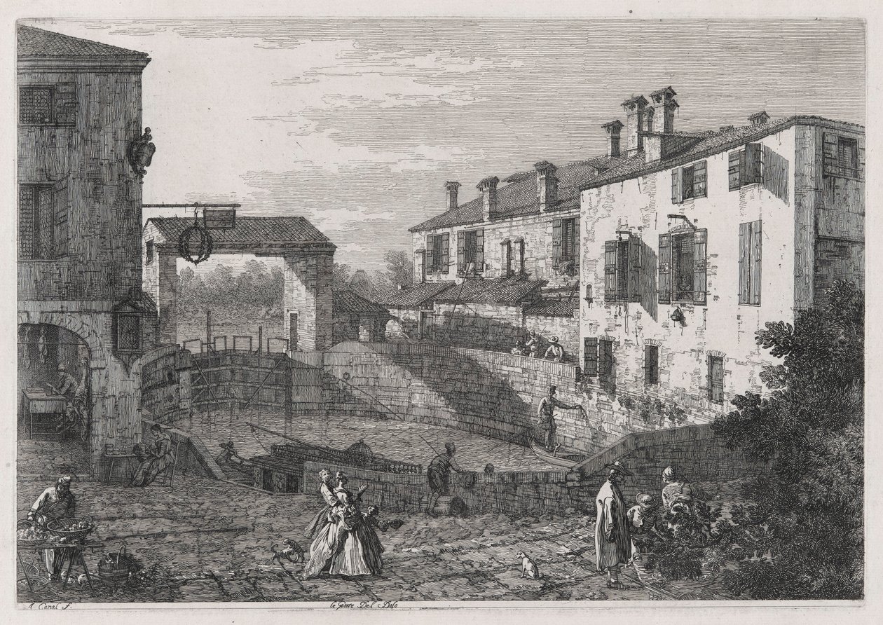 Le Porte Del Dolo (The Locks of Dolo), fra serien Vedute (Views) af Canaletto (Giovanni Antonio Canal)