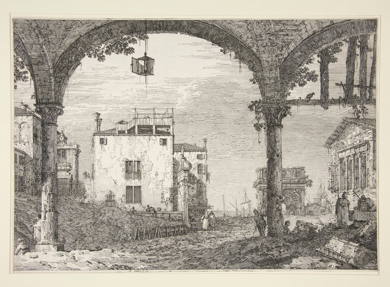 Le Portique a la lanterne (Portikoen med lanternen), fra serien Vedute (Udsigter) af Canaletto (Giovanni Antonio Canal)