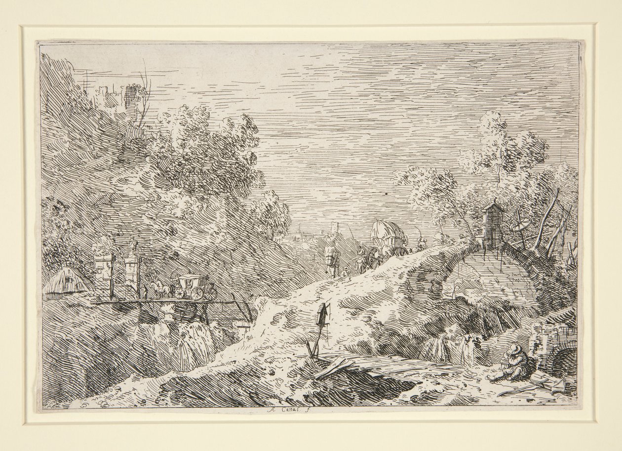 Bjerglandskab med fem broer, fra Veduten (udsigt) af Canaletto (Giovanni Antonio Canal)