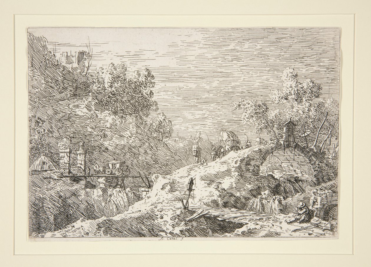 Bjerglandskab med fem broer, fra serien Vedute (Views) af Canaletto (Giovanni Antonio Canal)